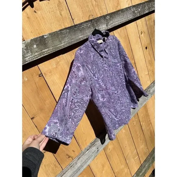 Apostrophe Womens Top Size XL Paisley 3/4 Sleeve Shirt Purple Button Up Spring - Picture 4 of 9
